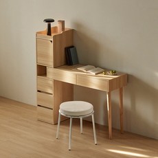 리샘 애스터 익스텐션 수납 화장대 + 딕슨 스툴 세트 방문설치, 오크(화장대), 화이트(스툴)