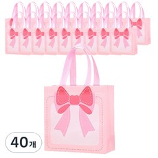 마켓감성 왕리본 토트 부직포가방, 핑크, 40개