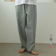 글램공감 커플용 통기성 모네 체크 면 잠옷 바지