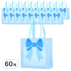 마켓감성 왕리본 토트 부직포가방, 블루, 60개