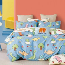 【FOCA】韓風設計100%精梳純棉四件式兩用被床包組(雙人)-探險恐龍