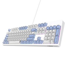 ABKO K8200 PRO 天空藍 冰塊鍵帽 電競 機械式 有線 標準型 鍵盤 有聲軸, 白色 & 天空藍, 光軸