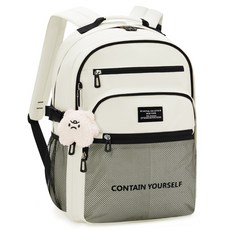 ADDEDIT 素色網眼後背包+鑰匙圈組 隨機出貨, 象牙