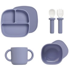 LALABY 孩童食品餐具4入組, 05薰衣草紫, 便當蓋+餐具+便當盒+小碗+杯子