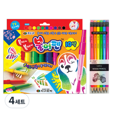 지구화학 불어펜 10색 + 투코비 코마 삼각지우개연필 TC-208 B 6종 x 2p 세트, 혼합색상, 4세트