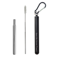 ROMEO 不鏽鋼 三段式吸管+三段式清潔刷+吊環收納盒, 黑色, 1組