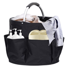 라이크스 휴대용 피크닉 캠핑 접이식 손잡이 다용도 포켓 바구니, 블랙