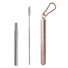 ROMEO 不鏽鋼 三段式吸管+三段式清潔刷+吊環收納盒, 玫瑰金, 1組