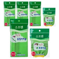 sofrien 2條背厚毛巾+雙面沐浴手套, 混色, 2組