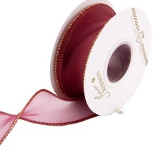 길그리 9M 금사 오간디 꽃다발 선물 포장 리본 4cm, 07 와인, 10m, 1개