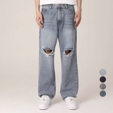 M.N.C 男款大尺碼破損感寬版牛仔褲 MDIP507KD