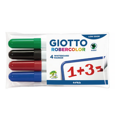 GIOTTO 兒童專用白板筆 義大利製安全 無刺鼻氣味 使用後可完全清除痕跡 寬筆頭設計, 綠色 + 黑色 + 紅色 + 藍色, 4支