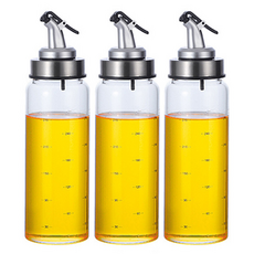 ROMEO 耐熱玻璃一鍵式蓋油瓶 300ml x 3入 + 貼紙, 1套