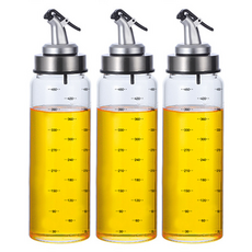ROMEO 耐熱玻璃一鍵式瓶蓋調味油瓶 3入 + 貼紙, 1套