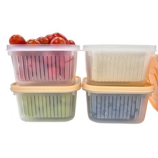 데일리픽 사각 물빠짐 과일 야채 보관 용기 베이지 4P, 1세트, 단품