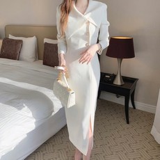 비비에모 카라넥 버튼 사이드 트임 원피스 06353