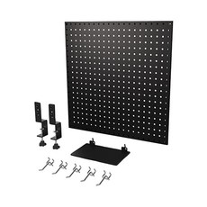 撥撥的架子 洞洞板 桌邊夾 Set 2個 + 5cm掛勾 5支 + 壓克力小層板 1個 53x53cm (黑砂), 1組