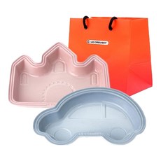 LE CREUSET 嬰兒午餐盤2件組 + 購物袋, 牛奶粉(碗), 海岸藍(茶), 1套, 午餐盤 碗 + 茶 + 購物袋