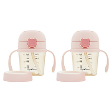 스펙트라 유아용 원터치 베베곰 빨대컵, 파우더핑크, 2개, 150ml