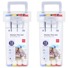 deLi 得力 圓形三角雙頭美術麥克筆 + 收納盒套組 70803, 12色, 2套