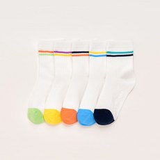 TR 泰迪熊兒童防滑彩色條紋中領襪子 5 件套