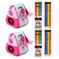 TITI Sharpa 削鉛筆機 KI-100 + Twocobi Coma 三角橡皮擦鉛筆 TC-208 6款 x 2入 組, 粉紅色(削鉛筆機), 2套