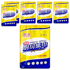 舒綿 雙層貼合抽取式厨房紙巾 100抽, 6包, 6袋