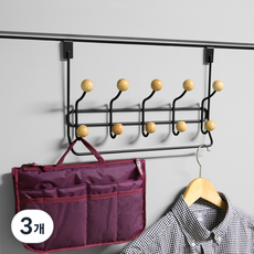 홈앤하우스 우드 오버더 도어훅 10구, 블랙 + 우드, 3개