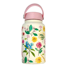 高質感手提式水壺 F1款, 花卉圖案, 象牙白, 650ml, 1個