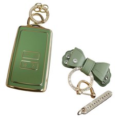 루루형제 르노 삼성 자동차 호환 TPU 키케이스 + 번호키링+ 가죽리본키링, 올리브그린, AS-01