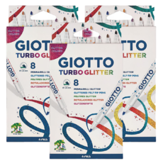 GIOTTO 閃亮彩繪筆套裝, 8色, 特殊水基閃光墨水, 3盒
