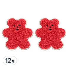 동대문단추왕 열접착식 자수 동물 보슬이젤리곰 와펜 패치, 레드, 12개