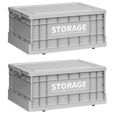 FAmILyLIFE 生活 工業風可疊加折疊收納箱 附輪 34L, 2個, 水泥灰