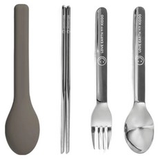 Kiddo.earth 矽緻收納不鏽鋼餐具組, 大地棕, 筷子 + 湯匙 + 叉子 + 矽膠收納套, 1組