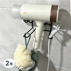 제이에스맘 스테인레스 드라이기 일체형 코드홀더 거치대, 블랙, 2개