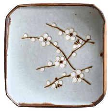 美濃燒 日本製 角形皿, 白梅, 1個