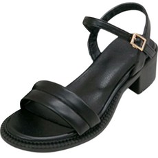 PINKELEPHANT 女款素色扣帶軟墊涼鞋 5cm, 250, 黑色