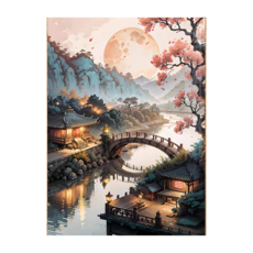 創彩 ZSD3532 小橋流水 DIY鑽石貼畫 居家裝飾, 1個