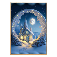 創彩 鑽石畫組 5D鑽石畫 40x30cm, 雪景小屋, 1組