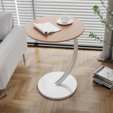 德利生活 簡易圓形茶几, 圓潤防撞邊角, 加厚加強桌面, 加粗碳鋼框架, 原木 + 白架