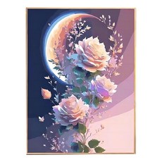 創彩 鑽石畫 ZSD3474,月中花,1組, 5D鑽石畫 40x30cm