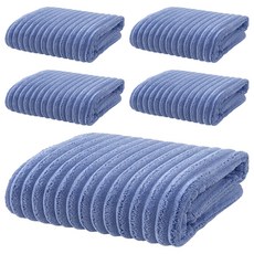咪咪購物 悅棉 加厚加大親膚雲朵浴巾 313g高密度珊瑚絨 140 x 70cm 深海藍 柔軟吸水速乾, 5條