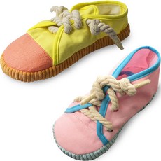 DING DONG PET 寵物鞋造型拔河玩具 低筒+高筒組合, 黃色粉紅色, 1套