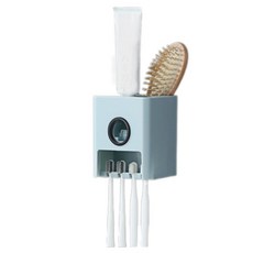 제이오 치약 짜개 디스펜서 + 칫솔 보관 홀더 걸이 접착식, 스카이, 1개
