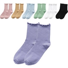 JOY MULTI 女款素色捲邊造型襪 7雙 隨機出貨, 1組