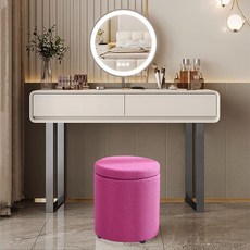 簡約馬卡龍收納布面化妝凳, 玫瑰紅, 1個