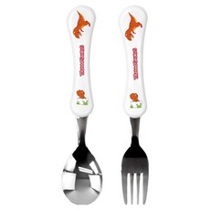 키친유 아동용 티라노 웨이브 스텐 스푼포크 세트, 화이트, 1세트, 스푼 + 포크