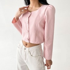 플랜데이 여성용 튤립 하트넥 콩단추 크롭 긴팔 블라우스