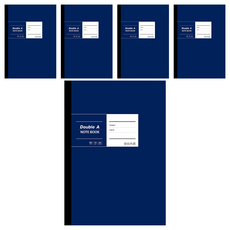 Double A 布膠系列 B5膠裝筆記本 厚螺紋卡紙封面 縫線裝訂 可完全攤平 70 gsm 40張 空白內頁, 深藍色, 5本