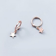 hermosa j 女款925純銀纖細迷你星星易扣式環狀耳環 E109